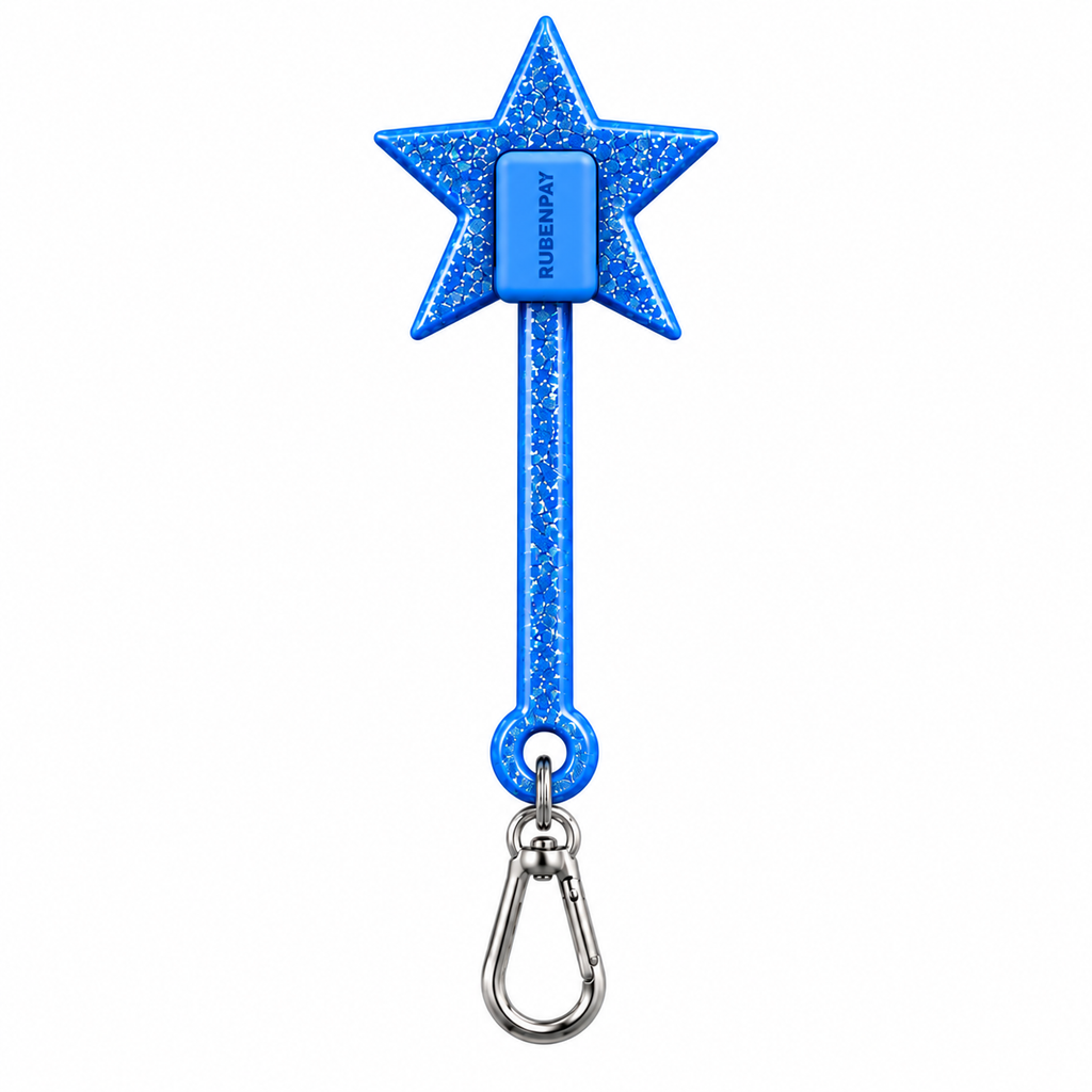 LOOP Wand Blue — glitter star keyring with RUBENPAY capsule