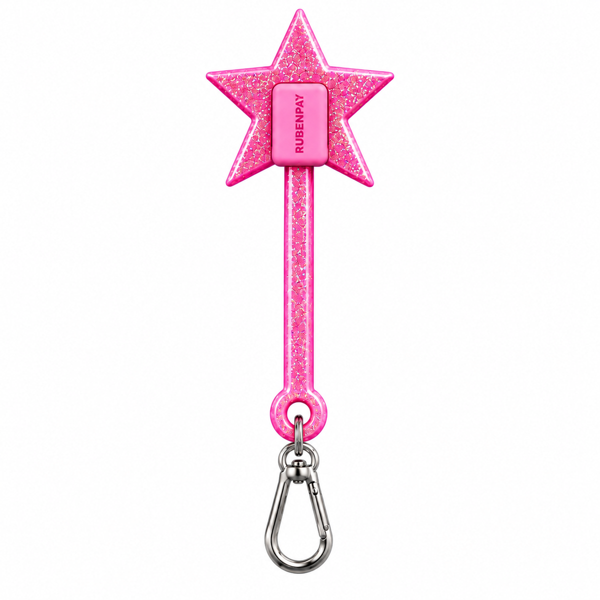 LOOP Wand Pink — glitter star keyring with carabiner