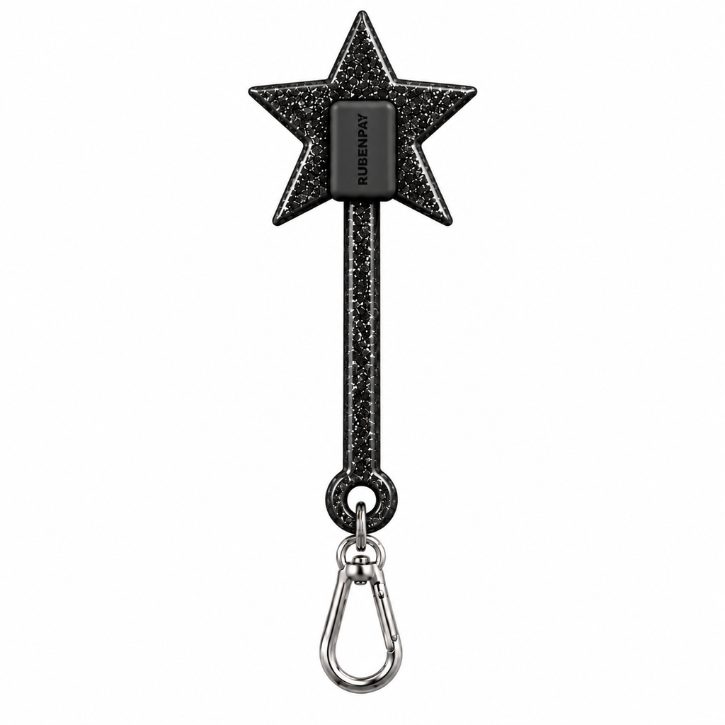 LOOP Wand Black — glitter star keyring with carabiner